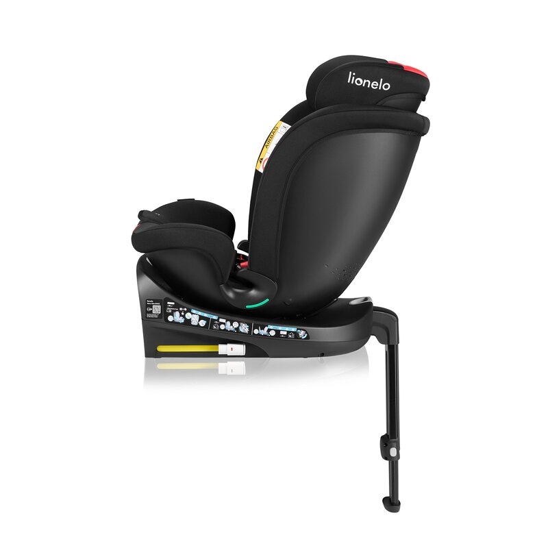 Scaun auto, Lionelo, i-Size Navy, 0-36 Kg, 40-150 cm, Cu isofix si picior de fixare, Protectie laterala, Rotire 360 grade, Ajustare spatar in 4 pozitii, Tetiera reglabila in 11 trepte, Conform cu R129, Negru/Rosu