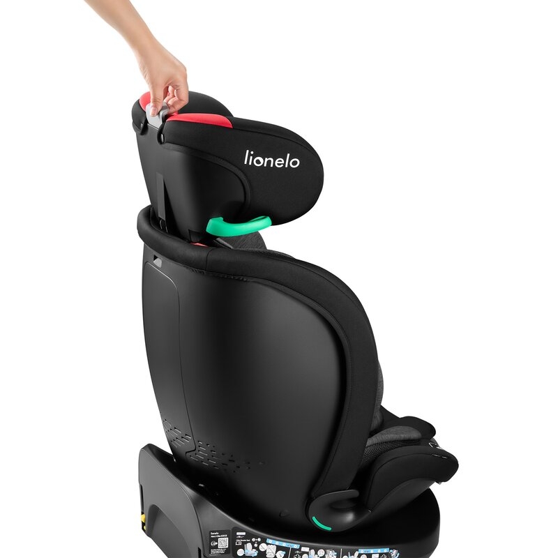 Scaun auto, Lionelo, i-Size Navy, 0-36 Kg, 40-150 cm, Cu isofix si picior de fixare, Protectie laterala, Rotire 360 grade, Ajustare spatar in 4 pozitii, Tetiera reglabila in 11 trepte, Conform cu R129, Negru/Rosu