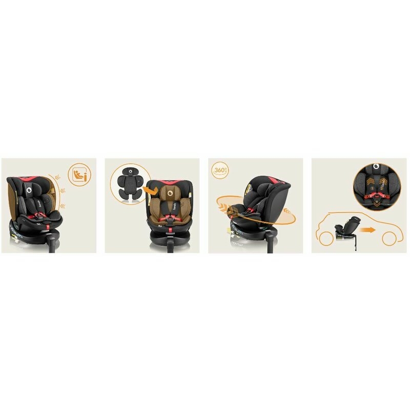 Scaun auto, Lionelo, i-Size Navy, 0-36 Kg, 40-150 cm, Cu isofix si picior de fixare, Protectie laterala, Rotire 360 grade, Ajustare spatar in 4 pozitii, Tetiera reglabila in 11 trepte, Conform cu R129, Negru/Rosu