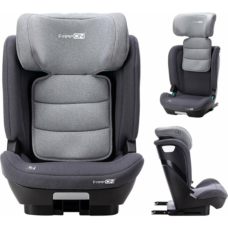 Scaun auto pentru copii, Rider, 100 - 150 cm/ 3 - 12 ani, Tehnologie Isofix, Cu spatar reglabil, Cu tetiera reglabila in 10 pozitii, Conform cu standardul european de securitate ECE R129, FreeON, Grey
