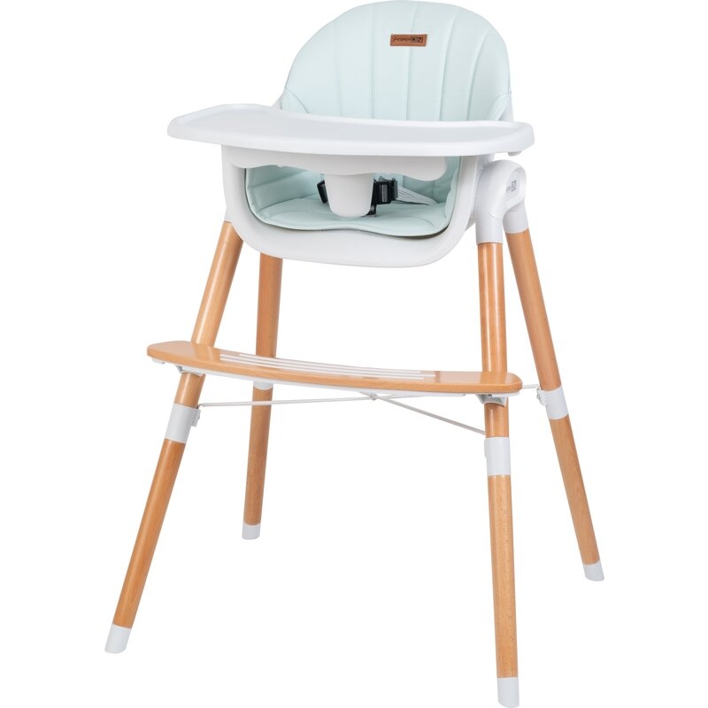 Scaun de masa 2 in 1 reglabil, Tin, Cu tavita si husa detasabile, Suport pentru picioare reglabil, FreeON, Light Green