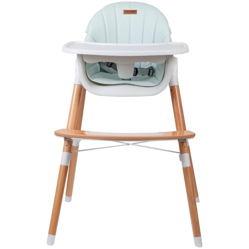Scaun de masa 2 in 1 reglabil, Tin, Cu tavita si husa detasabile, Suport pentru picioare reglabil, FreeON, Light Green