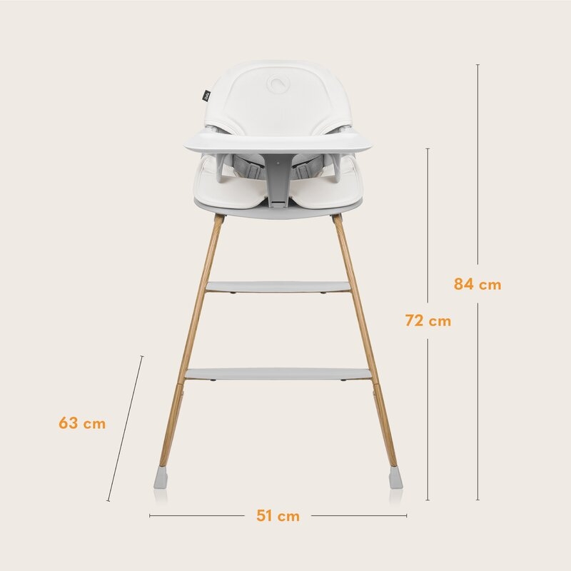 Scaun de masa, Lionelo, Dalia, 2 in 1, Transformabil, Cu 2 suporturi pentru picioare, Cu tavita detasabila, Sustine 60 kg, 6 luni+, Conform cu EN14988, Gri