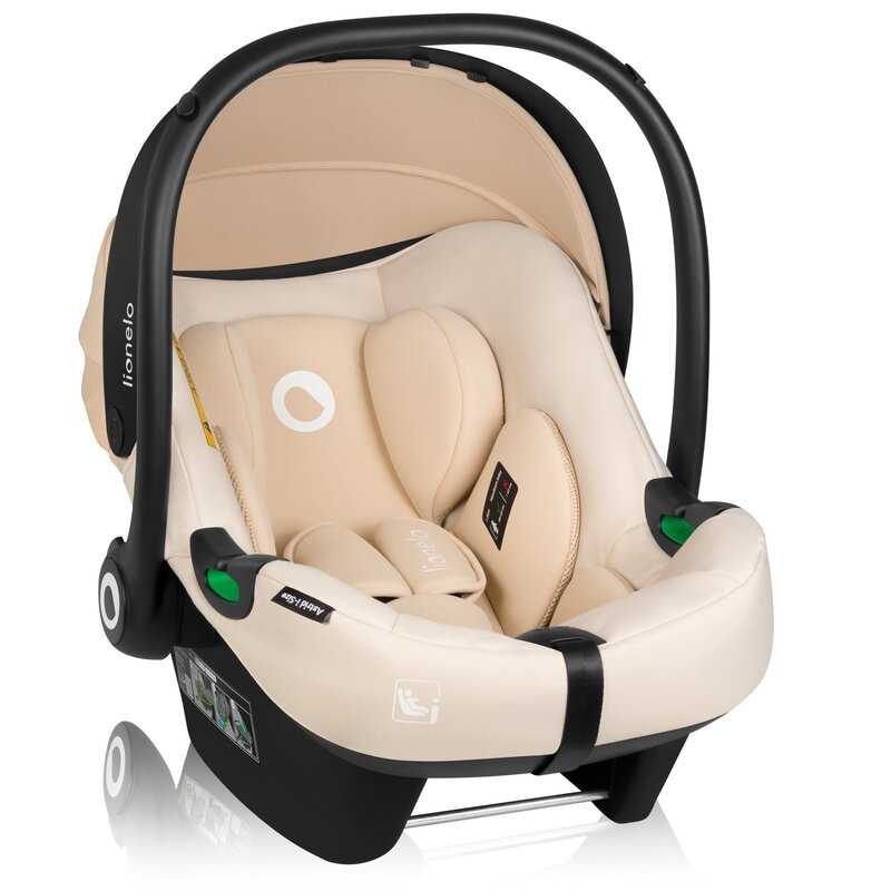 Scoica auto, Lionelo, i-Size Astrid, 0-13 Kg, 40-87 cm, Cu maner si capotina reglabile, Cu protectie laterala avansata, Salteluta confortabila, Conform cu standardul european de securitate R129, Bej