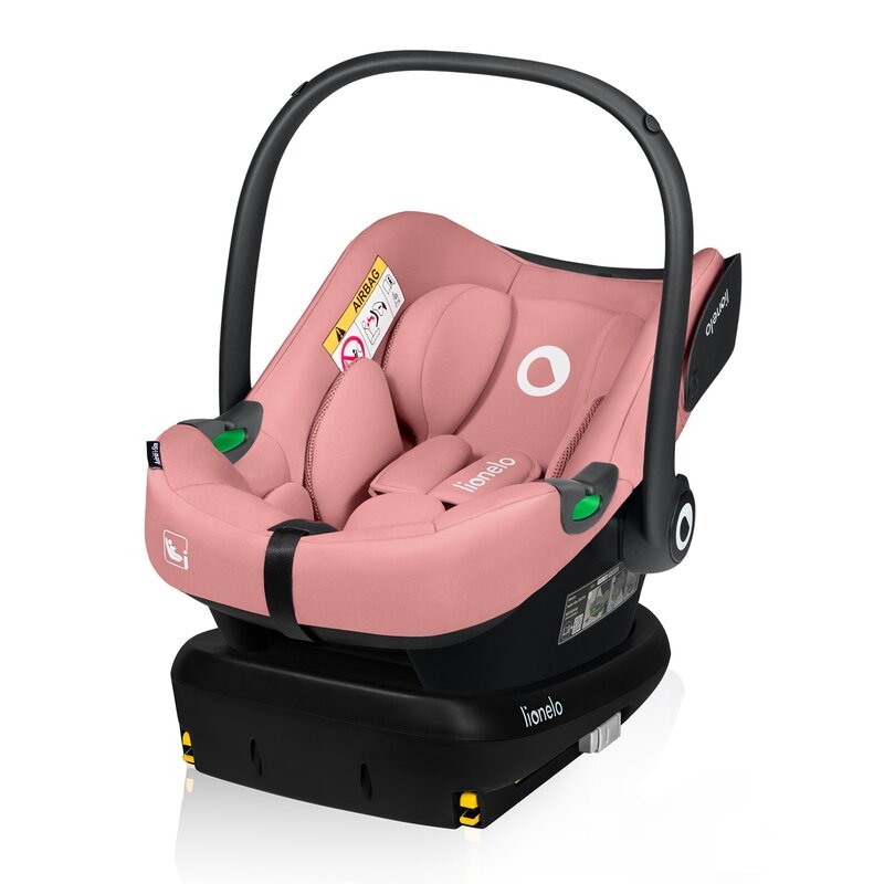Scoica auto, Lionelo, i-Size Astrid, Include baza Isofix, 0-13 Kg, 40-87 cm, Cu maner si capotina reglabile, Cu protectie laterala avansata, Salteluta confortabila, Testat ADAC, Conform cu R129, Roz