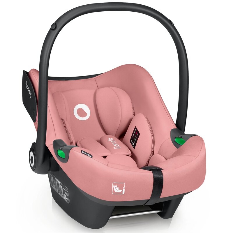Scoica auto, Lionelo, i-Size Astrid, Include baza Isofix, 0-13 Kg, 40-87 cm, Cu maner si capotina reglabile, Cu protectie laterala avansata, Salteluta confortabila, Testat ADAC, Conform cu R129, Roz