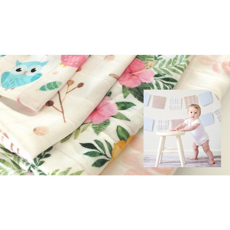 Scutec, Bocioland, Bambus, Antialergic si antibacterian, 30x30 cm, Material certificat Oeko Tex Standard 100, Boho Flowers
