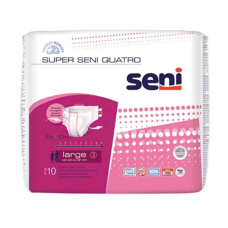 Scutece pentru adulti Super Seni Quatro, Large, 10 bucati, Seni