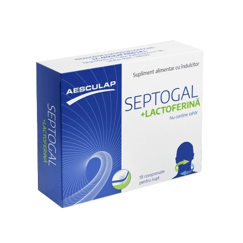 Septogal + Lactoferina, 18 comprimate pentru supt, Aesculap
