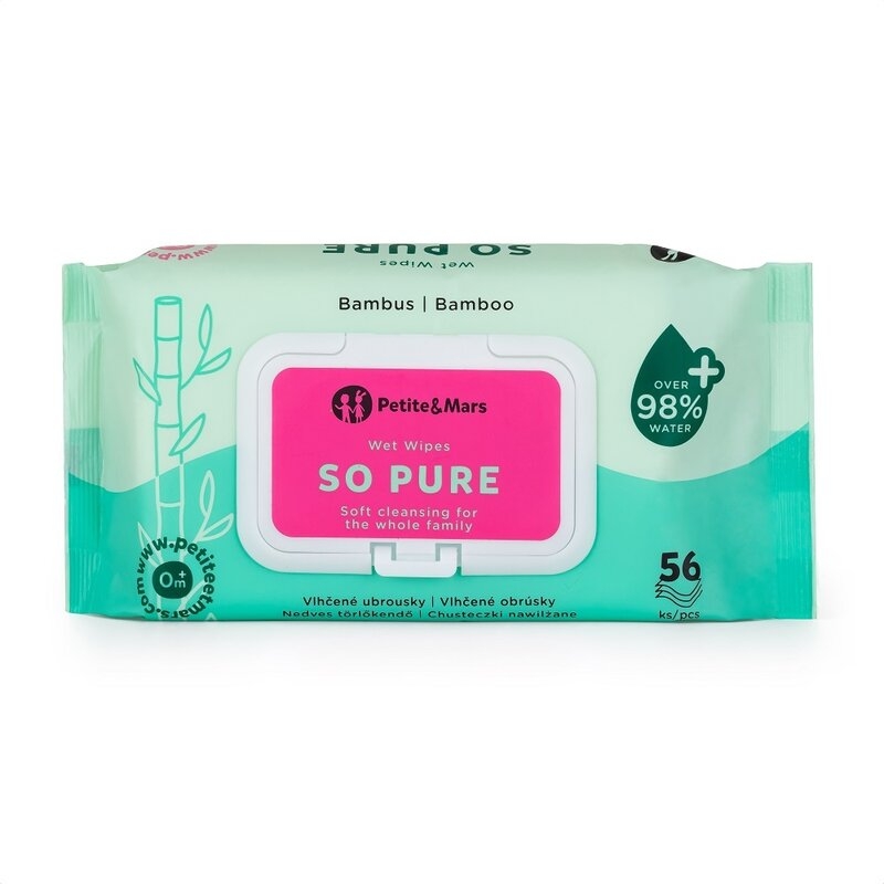 Servetele umede, Petite&Mars, Multifunctionale, Din bambus, Fara parfum, Ideale pentru pielea sensibila a bebelusului, 0 luni+, Alb