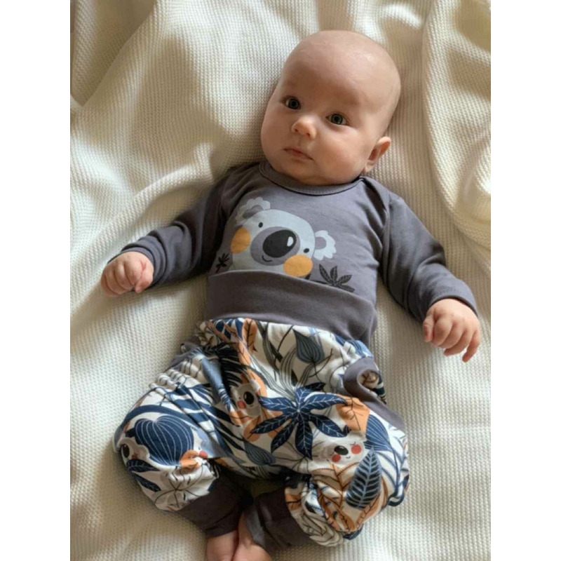 Set 2 piese: body cu maneca lunga, pantaloni, Marime 56, Din bumbac 100%, New Baby, Rebel Graphite