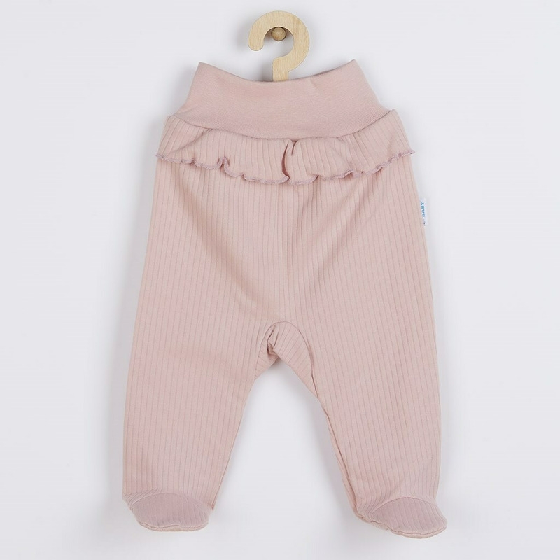 Set 2 piese: body cu maneca lunga si pantalonasi cu botosei, Cu volanase, Marime 56, Din bumbac 100%, New Baby, Stripes Pink