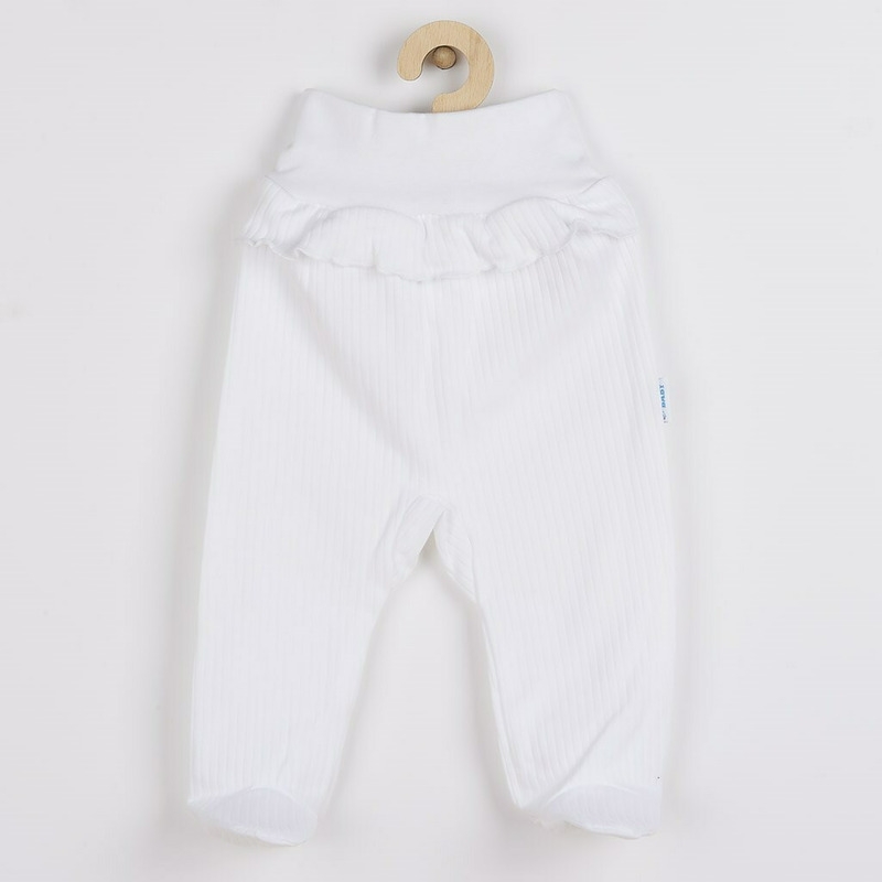 Set 2 piese: body cu maneca lunga si pantalonasi cu botosei, Cu volanase, Marime 62, Din bumbac 100%, New Baby, Stripes White