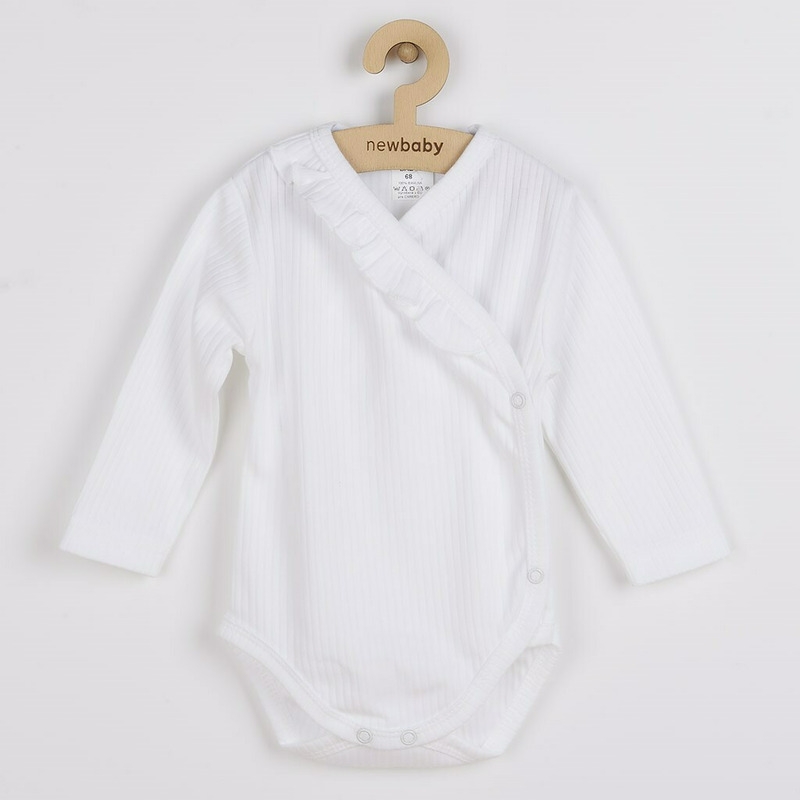 Set 2 piese: body cu maneca lunga si pantalonasi cu botosei, Cu volanase, Marime 62, Din bumbac 100%, New Baby, Stripes White
