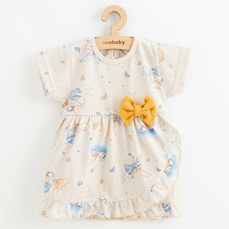 Set 2 piese: rochita pentru fetite cu fundita, bentita pentru cap, Marime 74, Din bumbac 100%, New Baby, Fairy