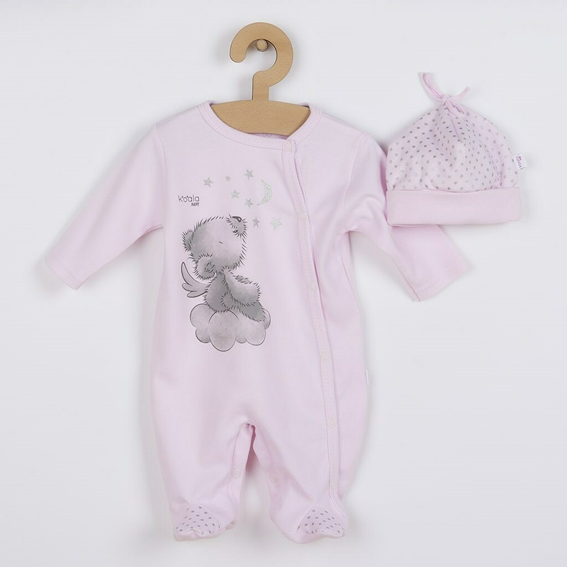 Set 2 piese, Salopeta cu maneca lunga si caciulita, Marime 56, New Baby, Din bumbac 100%, Angel Pink