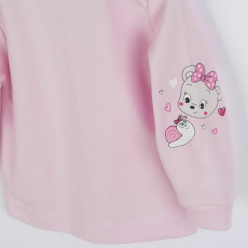 Set 2 piese: salopeta fara maneci, bluza, Marime 62, Din bumbac 100%, New Baby, Mouse Pink