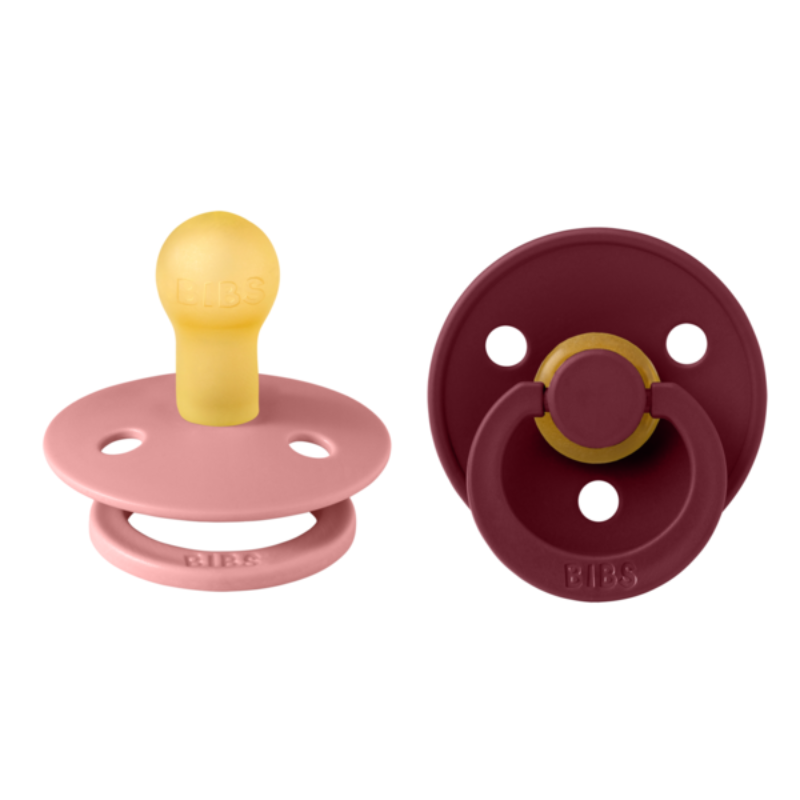 Set 2 suzete cu tetina rotunda Colour Latex, +0 luni, Dusty Pink/Elderberry, Bibs