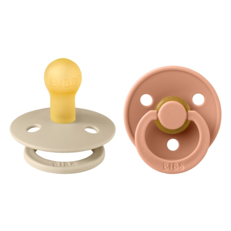 Set 2 suzete cu tetina rotunda Colour Latex, +0 luni, Vanilla/Peach, Bibs