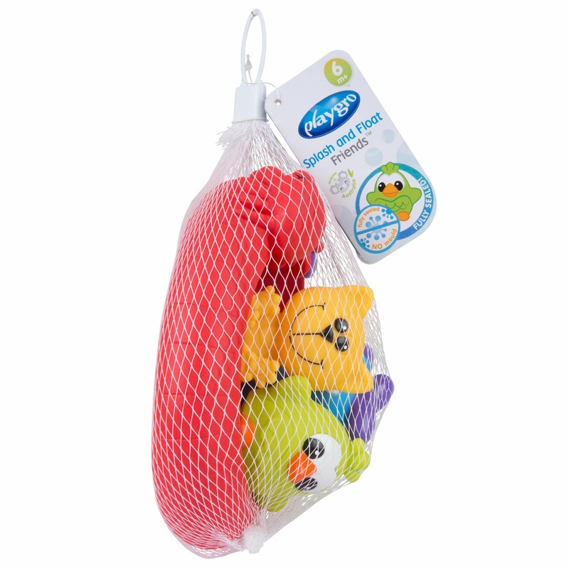 Set 3 animalute de baie si barca plutitoare, Fara gauri, Cu gentuta pentru transport, Fara BPA, Splash and Float Friends, Playgro, Multicolor