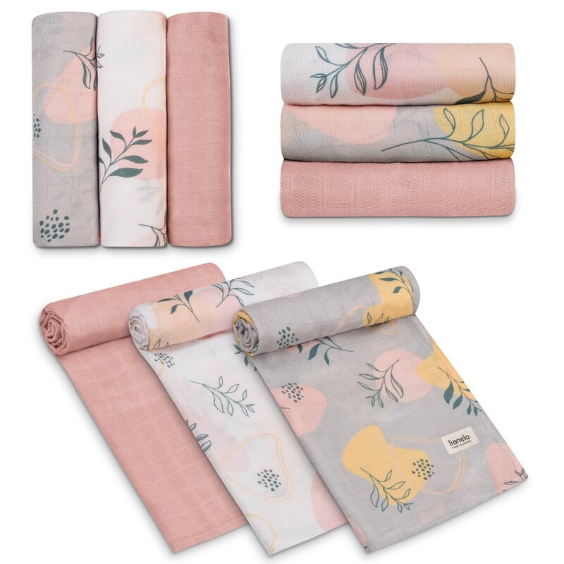 Set 3 museline, Lionelo, Leaf, Multifunctionale, Din bambus, Ideale pentru infasat, Cu proprietati antibacteriene, antifungice si antialergice, Lavabile la masina de spalat, 70x70 cm, Multicolor