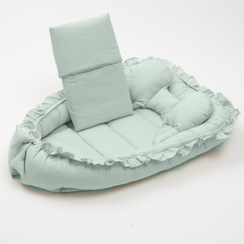 Set 3 piese, Baby Nest, Cu paturica si pernuta, New Baby, Dominik green