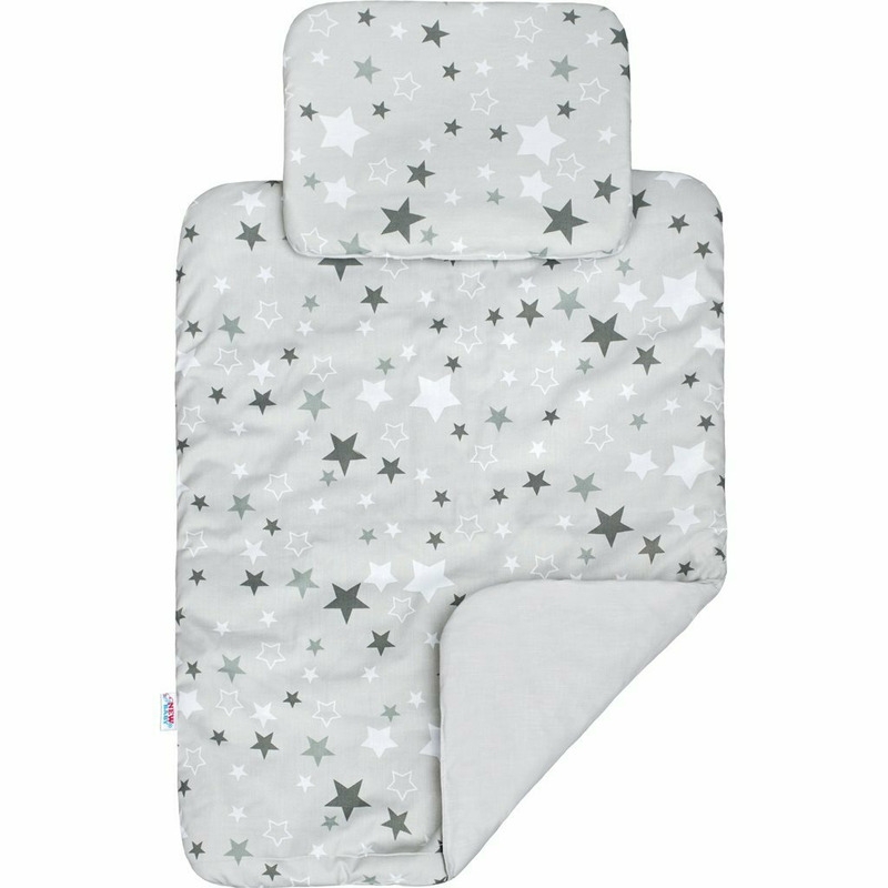Set 3 piese, Baby Nest, Cu paturica si pernuta, New Baby, White/Grey stars