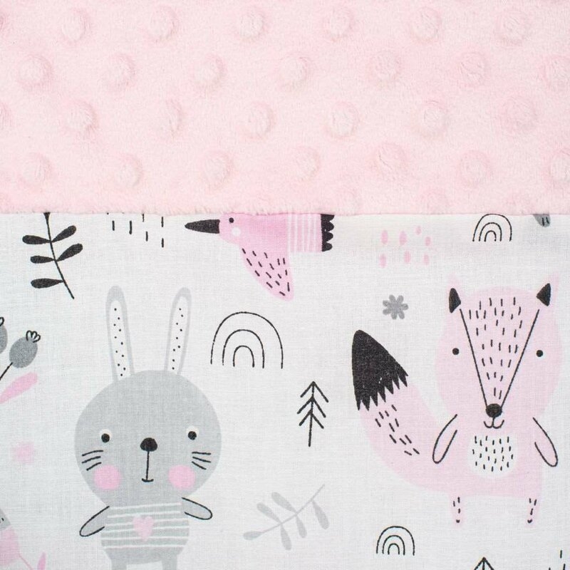 Set 3 piese Luxury, Baby Nest cu doua fete, Cu paturica si pernuta in forma de inima, New Baby, Minky Bears Pink