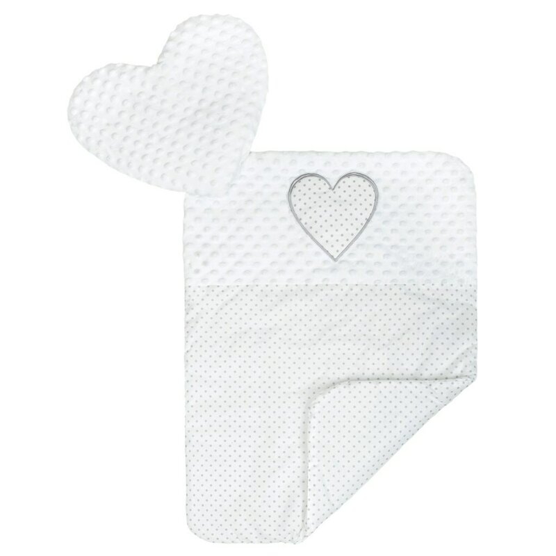 Set 3 piese Luxury, Baby Nest cu doua fete, Cu paturica si pernuta in forma de inima, New Baby, Minky Heart White