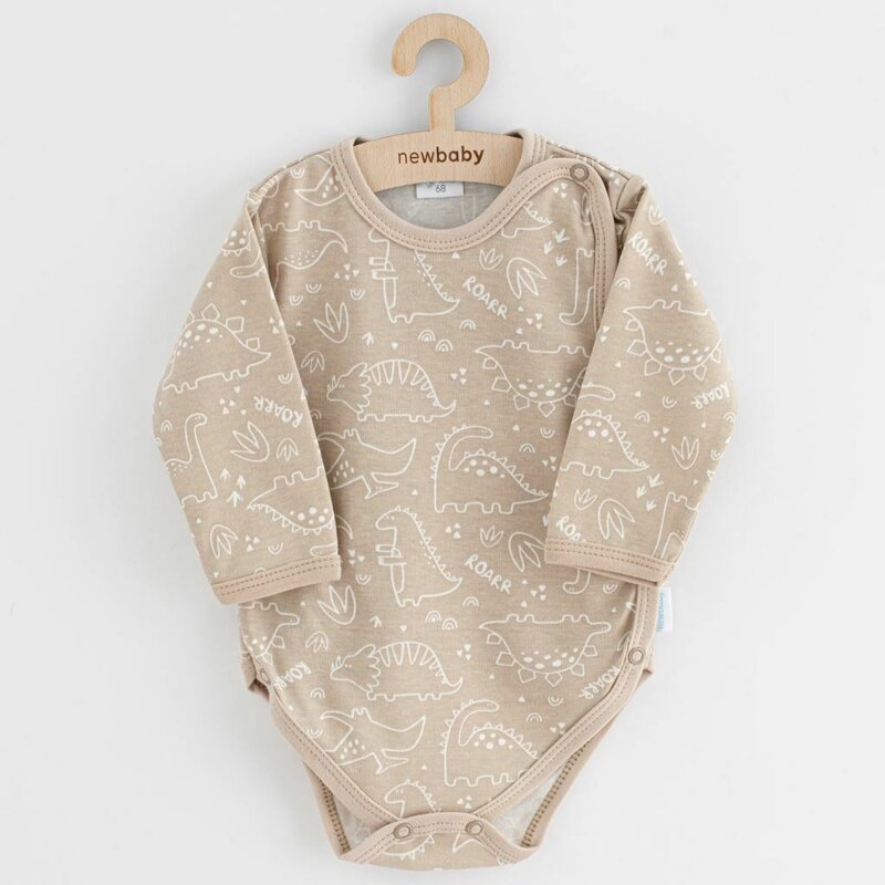 Set 3 piese, New Baby, Classic II, Include 3 body-uri cu maneca lunga, Marime 56, Din bumbac 100%, Beige