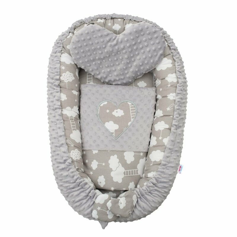 Set 3 piese, New Baby, Luxury, Baby Nest cu doua fete, Cu paturica si pernuta in forma de inima, Minky Heart Cloud