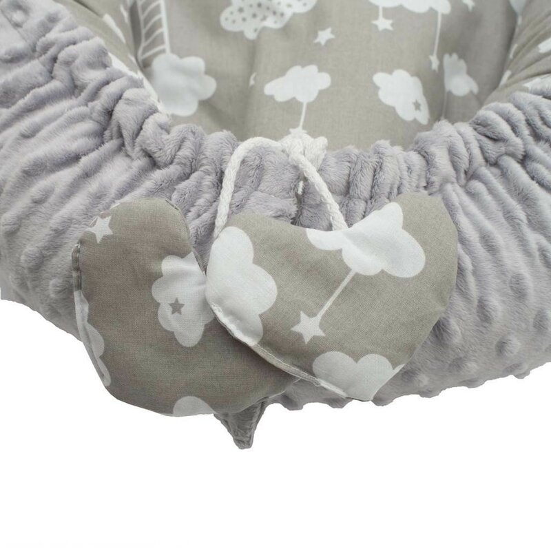 Set 3 piese, New Baby, Luxury, Baby Nest cu doua fete, Cu paturica si pernuta in forma de inima, Minky Heart Cloud