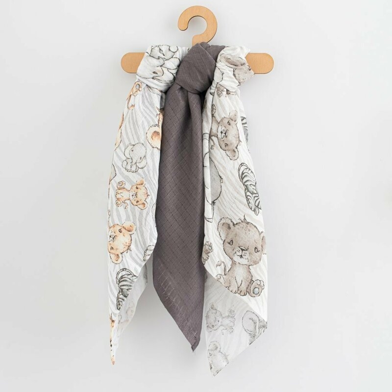 Set 3 scutece, New Baby, Multifunctionale, Din bumbac 100%, Material certificate Oeko Tex Standard 10070x80 cm, Multicolor