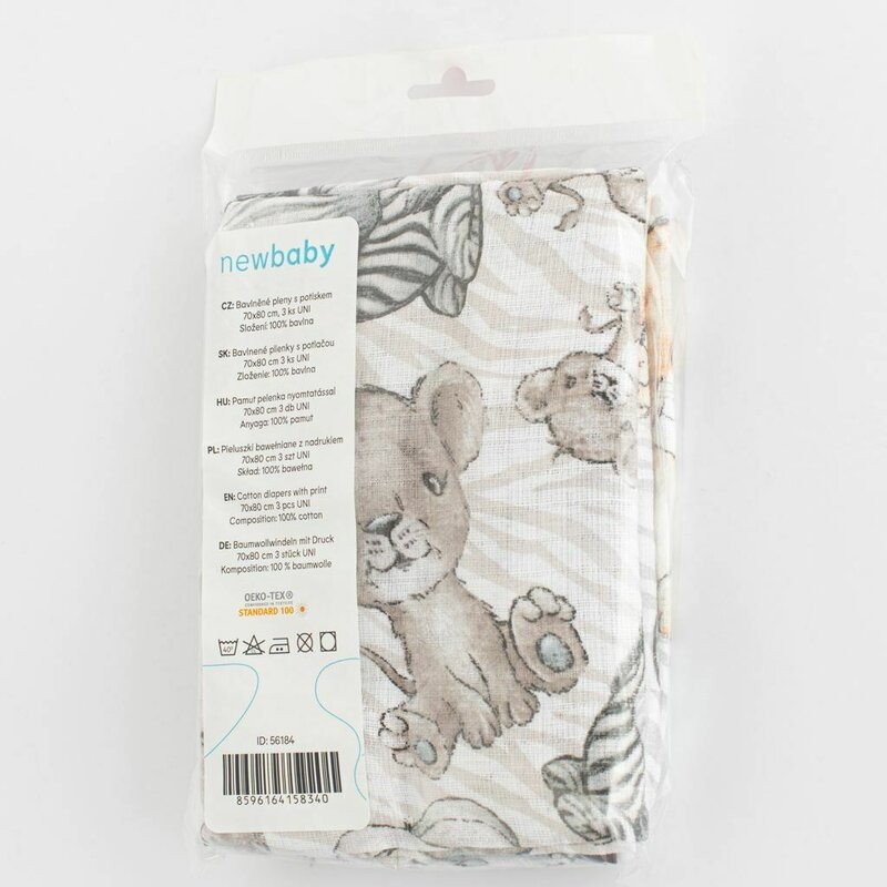 Set 3 scutece, New Baby, Multifunctionale, Din bumbac 100%, Material certificate Oeko Tex Standard 10070x80 cm, Multicolor