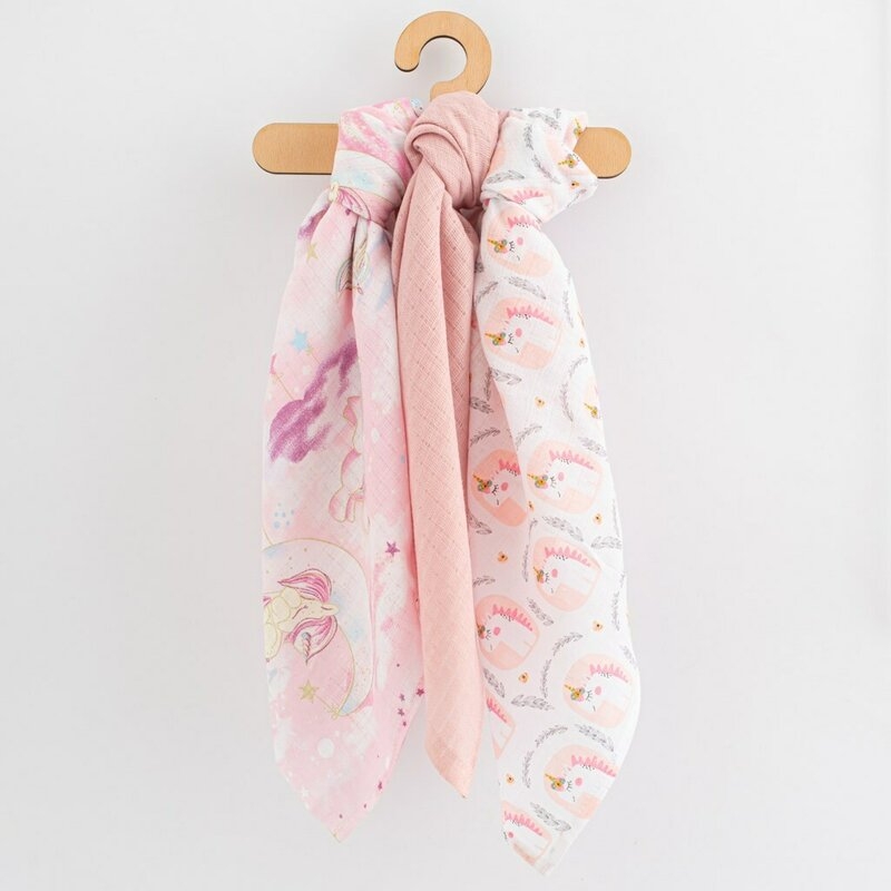 Set 3 scutece, New Baby, Multifunctionale, Din bumbac 100%, Material certificate Oeko Tex Standard 10070x80 cm, Multicolor, Girl