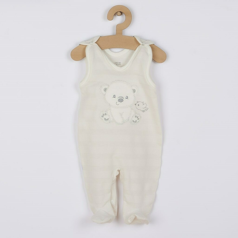 Set 4 piese: bluza, body cu maneca lunga, salopeta fara maneci, caciulita, Marime 56, Din bumbac 100%, New Baby, Sweet Bear Beige