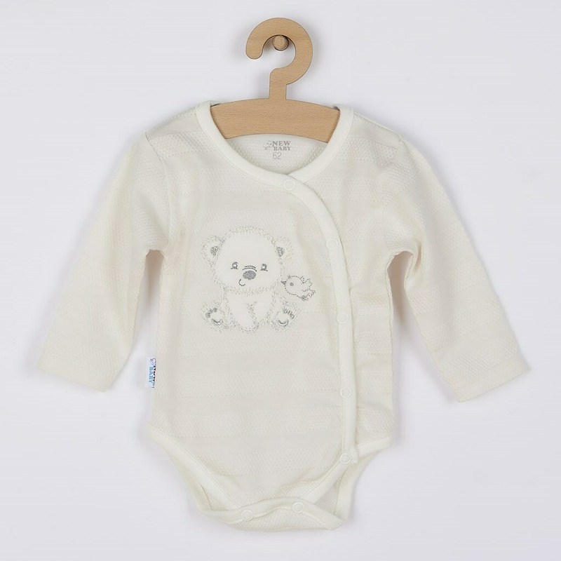 Set 4 piese: bluza, body cu maneca lunga, salopeta fara maneci, caciulita, Marime 56, Din bumbac 100%, New Baby, Sweet Bear Beige