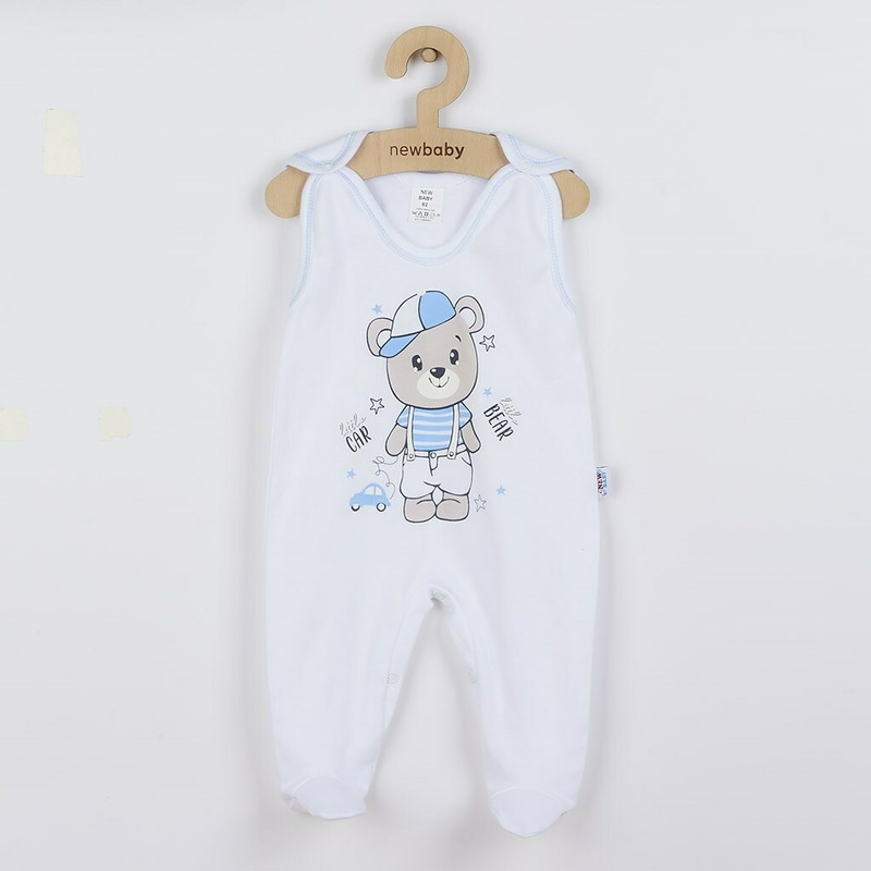 Set 4 piese: body cu maneca lunga, salopeta fara maneci, caciulita, manusi, Marime 56, Din bumbac 100%, New Baby, Teddy Bear