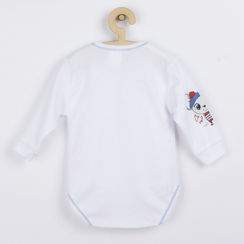 Set 4 piese: body cu maneca lunga, salopeta fara maneci, caciulita, manusi, Marime 56, Din bumbac 100%, New Baby, Bonjour