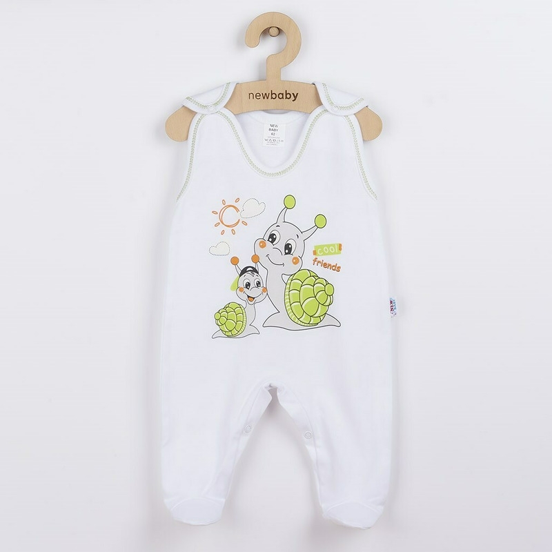 Set 4 piese: body cu maneca lunga, salopeta fara maneci, caciulita, manusi, Marime 56, Din bumbac 100%, New Baby, Snail