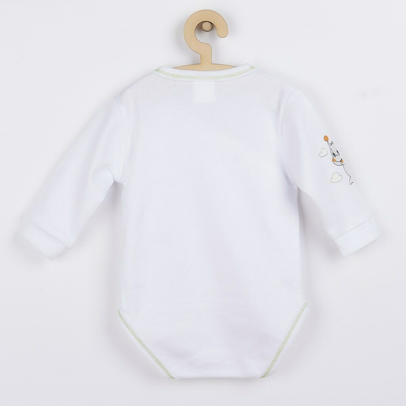 Set 4 piese: body cu maneca lunga, salopeta fara maneci, caciulita, manusi, Marime 56, Din bumbac 100%, New Baby, Snail