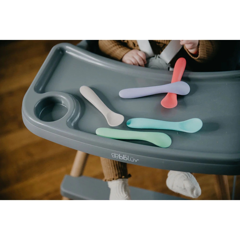 Set 5 lingurite, Spoon, Silicon, Textura moale, Anti-bacteriene si non-alergice, Fara BPA, Bbluv, Blue