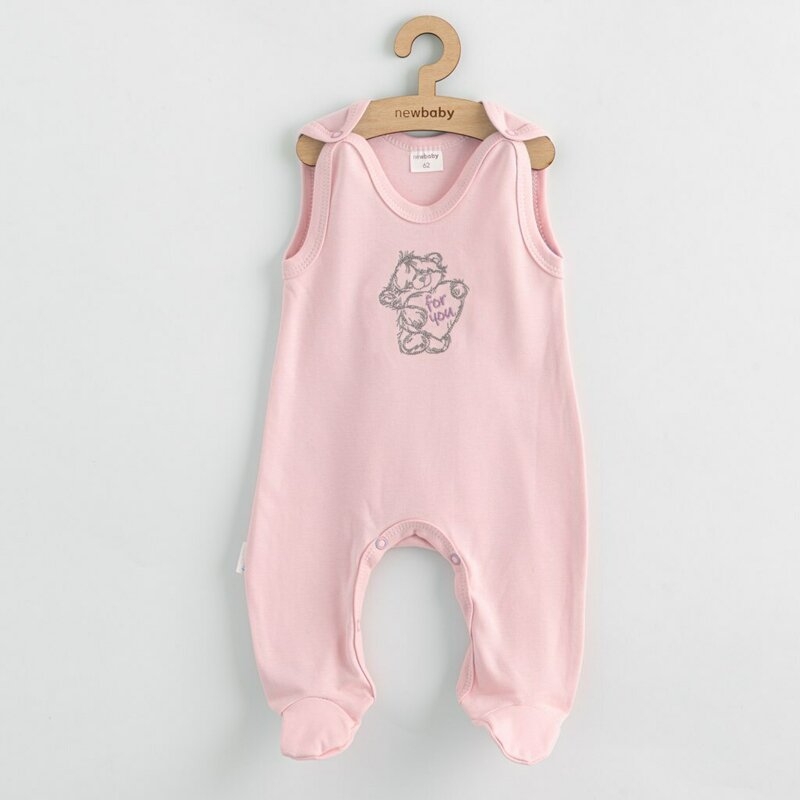 Set 5 piese, New Baby, Include Salopeta fara maneci, jacheta, body cu maneca lunga, caciulita, manusi, Marime 56, Din bumbac 100%, Classic Pink