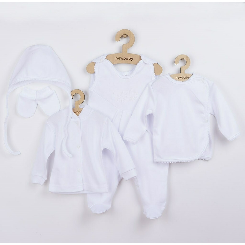 Set 5 piese, Salopeta fara maneci, jacheta, bluza, caciulita, manusi, Marime 56, Din bumbac 100%, New Baby, White