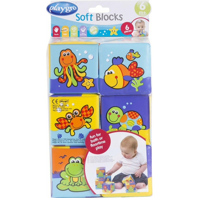 Set 6 cuburi noi pentru baie, Cu animalute marine, Dimesiune 7.5 cm fiecare cub, Soft blockes for bath, Playgro