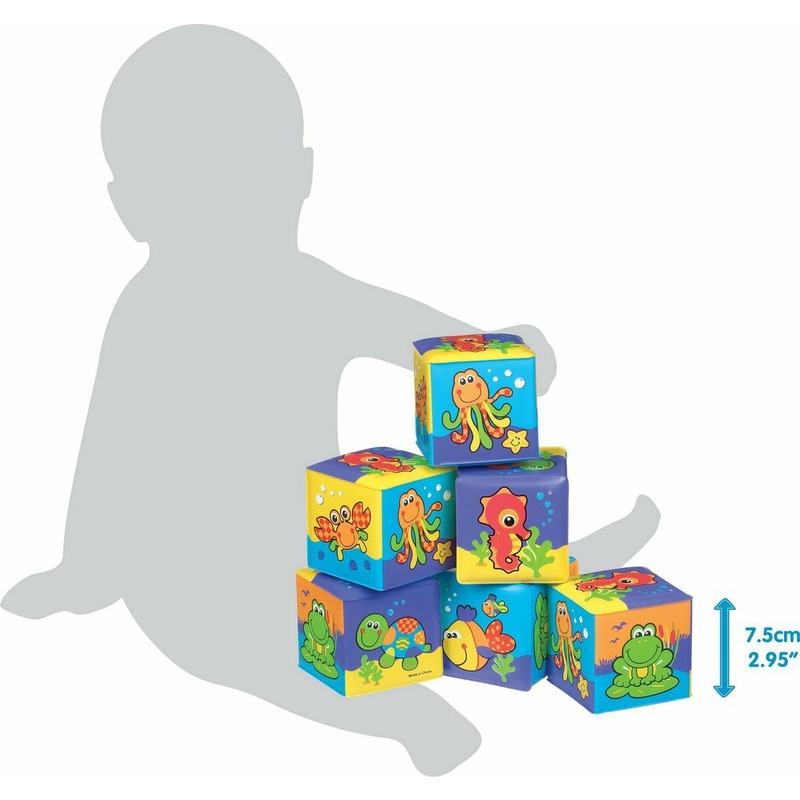 Set 6 cuburi noi pentru baie, Cu animalute marine, Dimesiune 7.5 cm fiecare cub, Soft blockes for bath, Playgro