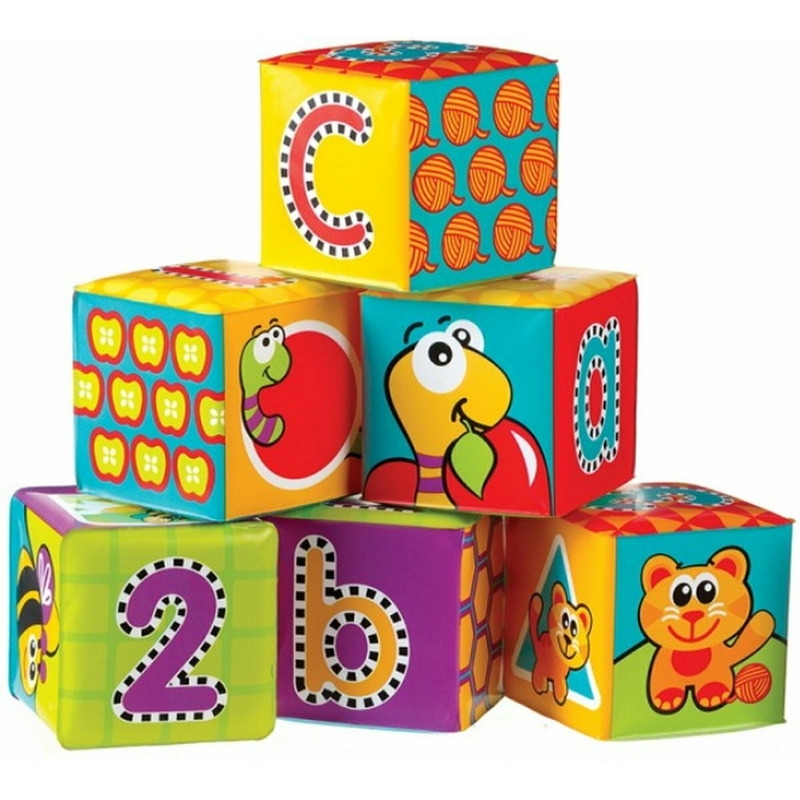 Set 6 cuburi noi pentru baie, Cu litere si cifre, Dimesiune 7.5 cm fiecare cub, Splash and Learn Soft blocks for bath, Playgro