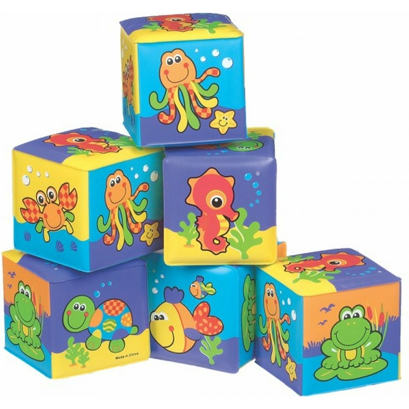 Set 6 cuburi noi pentru baie, Cu litere si cifre, Dimesiune 7.5 cm fiecare cub, Splash and Learn Soft blocks for bath, Playgro