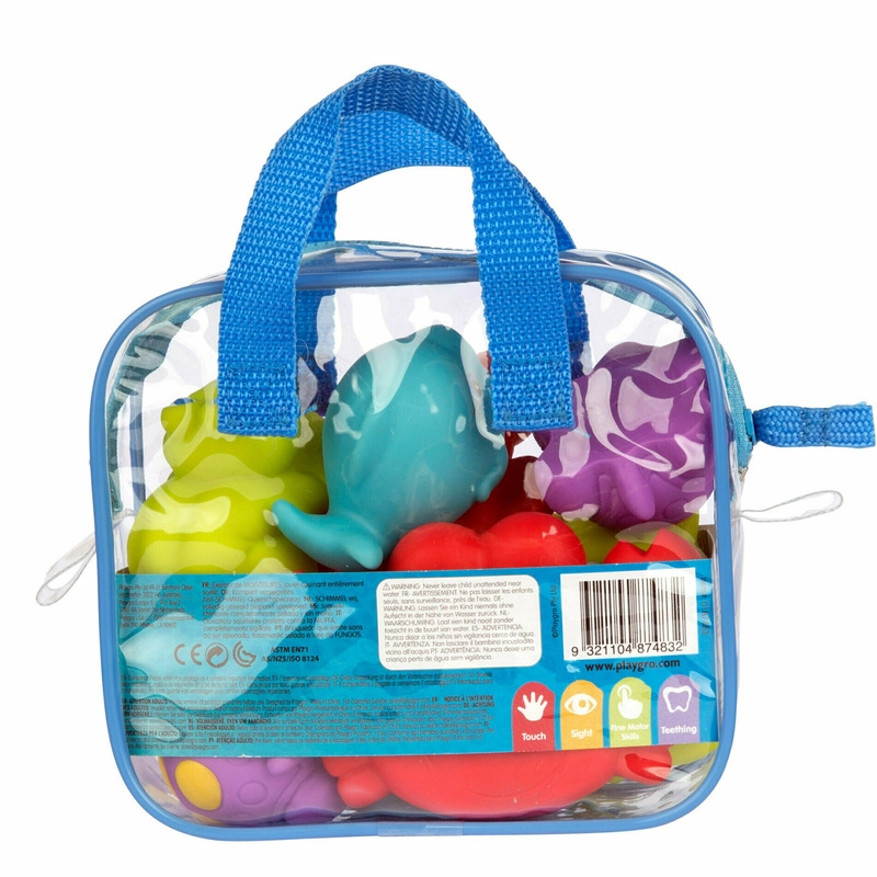 Set 7 animalute de baie, Fara gauri, Cu gentuta pentru transport, Fara BPA, Floating Sea Friends, Playgro, New Blue