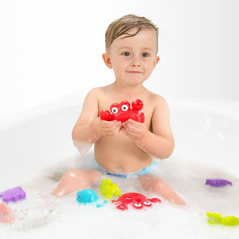 Set 7 animalute de baie, Fara gauri, Cu gentuta pentru transport, Fara BPA, Floating Sea Friends, Playgro, New Blue